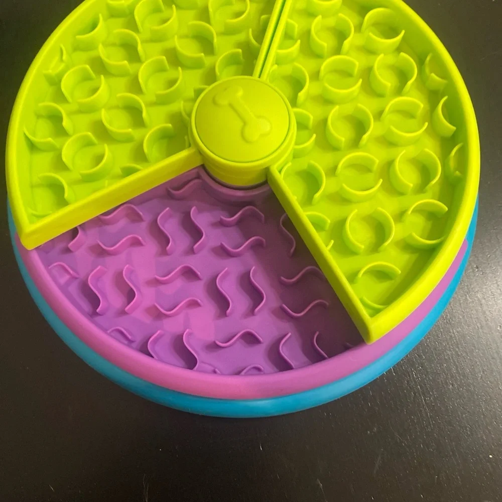 Vibrant Slow Feeder Dog Bowl - Yellow, Purple, and Blue